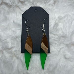 Dangle Resin Wood Leaf Earrings